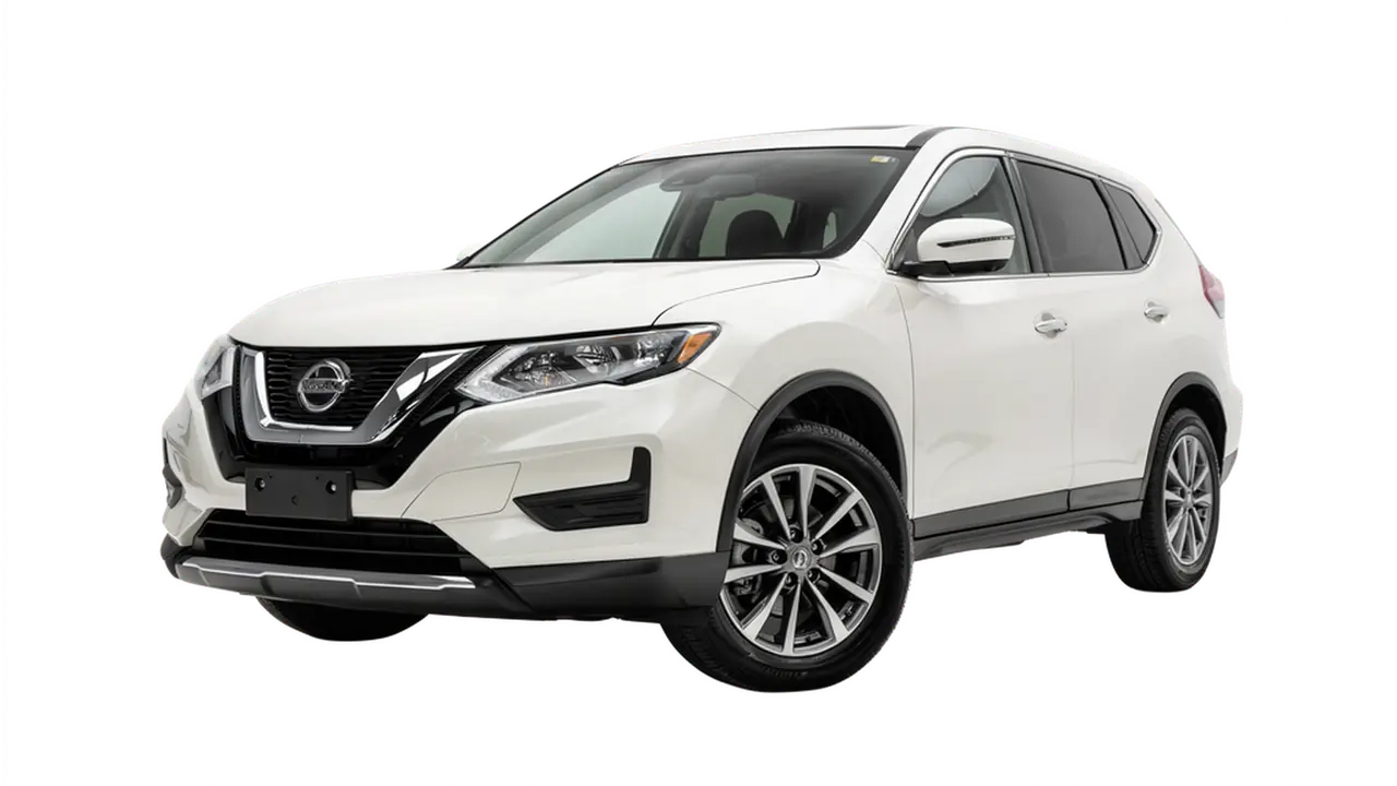 Nissan body shop White Nissan Rogue at a Nissan Certified Collision Center